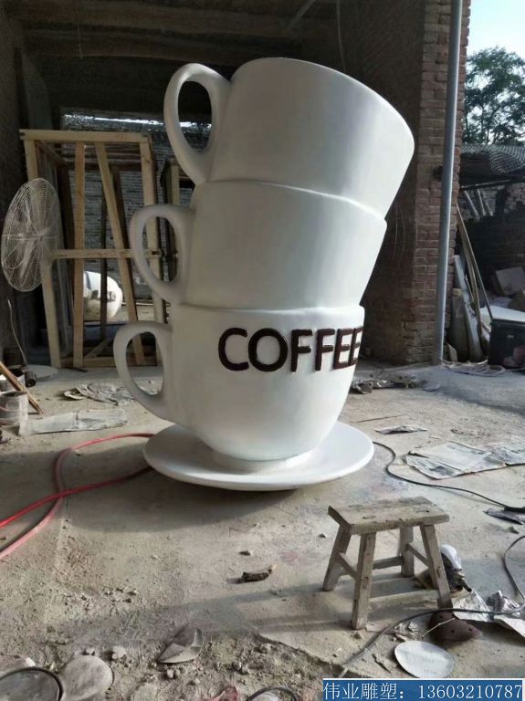 玻璃钢咖啡杯雕塑，咖啡馆杯子雕塑，仿真咖啡杯雕塑